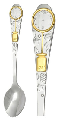 3402060282 Серебряная детская ложка «Часы» с золочением