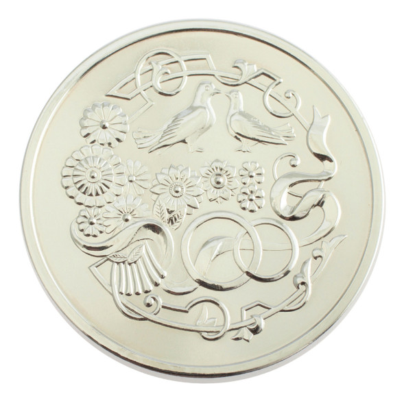 3402029250ф Серебряная монета «Медная свадьба 7 лет» с золочением