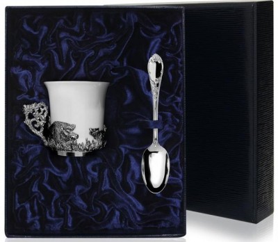 Серебряный кофейный набор «Кабан» с чернением в подарочном футляре