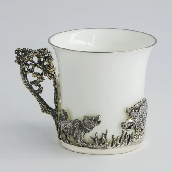 544НБ07806 Серебряный кофейный набор «Кабан» с чернением