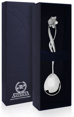076ЛЖ03001 Серебряная чайная ложка «Нарцисс» в подарочном футляре