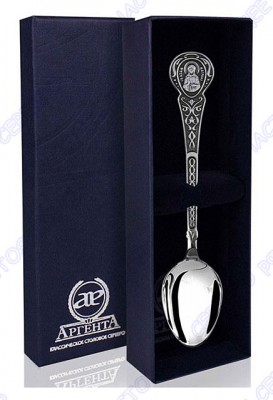 813ЛЖ00006 Серебряная чайная ложка «Матрона» с чернением в подарочном футляре