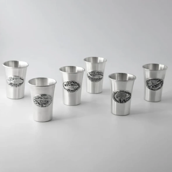 452НБ00806 Набор серебряных стопок «Рыбацкие» с чернением