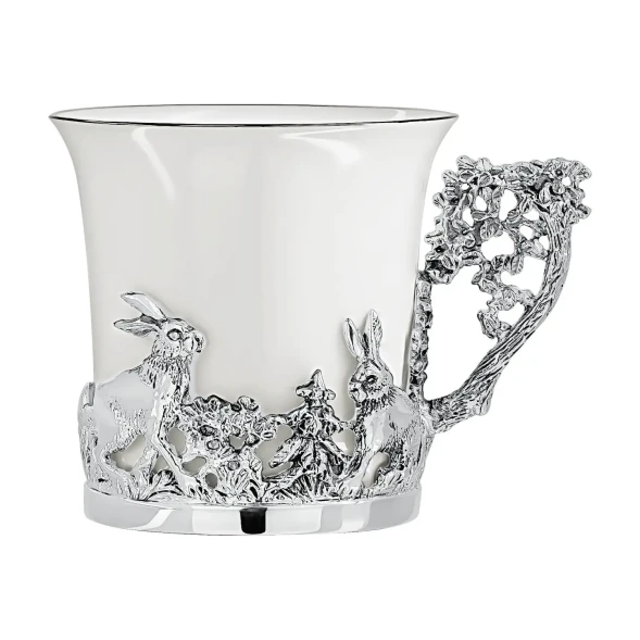 531ЧШ07806 Серебряная кофейная чашка «Зайцы» c чернением