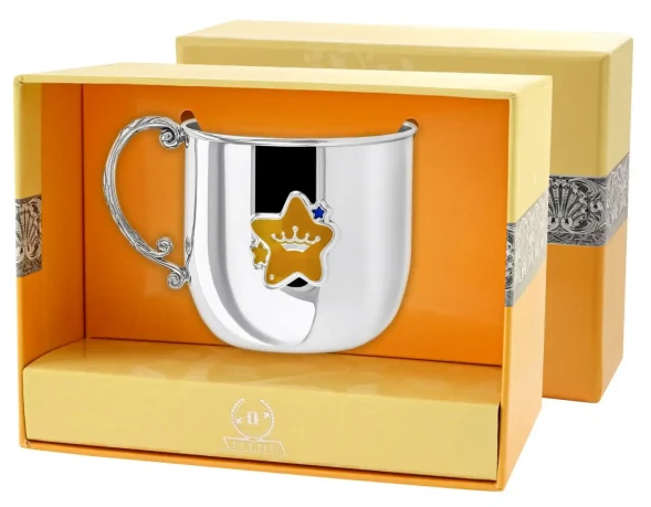 481КР05807_с Серебряная детская кружка «Звезда» с синей звездочкой с эмалью