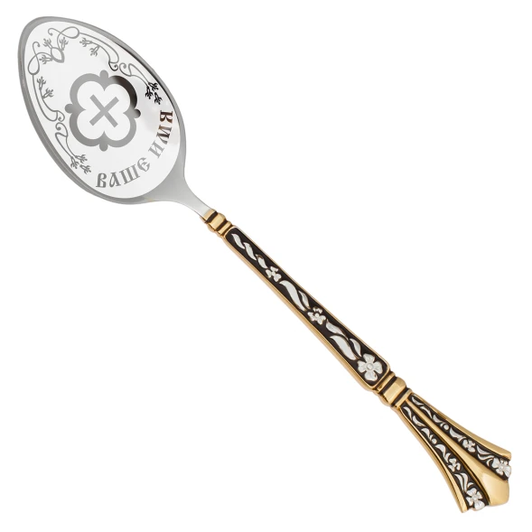 ЛИ005385 Серебряная чайная именная ложка «Флора» с крестом