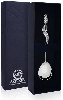078ЛЖ03001 Серебряная чайная ложка «Тюльпан» в подарочном футляре