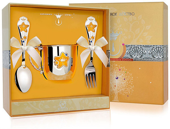 804НБ05808_с Набор детского серебра «Звезда» с вилкой для мальчика