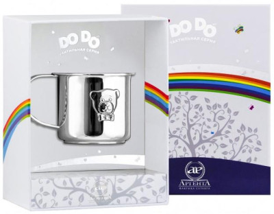 Серебряная детская кружка «Мишка-малыш» с эмалью