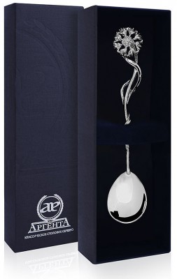 071ЛЖ03001 Серебряная чайная ложка «Василёк» в подарочном футляре