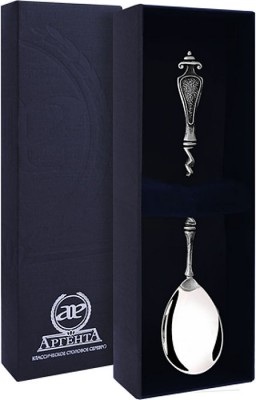 124ЛЖ03006 Серебряная чайная ложка «Витая» с чернением в подарочном футляре