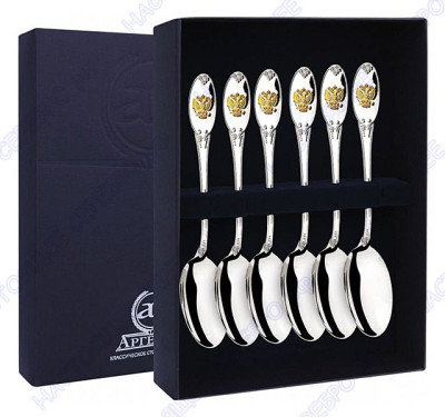 Серебряный набор чайных ложек «Единство» с золочением