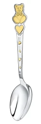 Набор детских серебряных столовых приборов «Мишка с сердечками» с золочением