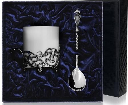 572НБ07806 Серебряный кофейный набор с чашкой « Витая» с чернением