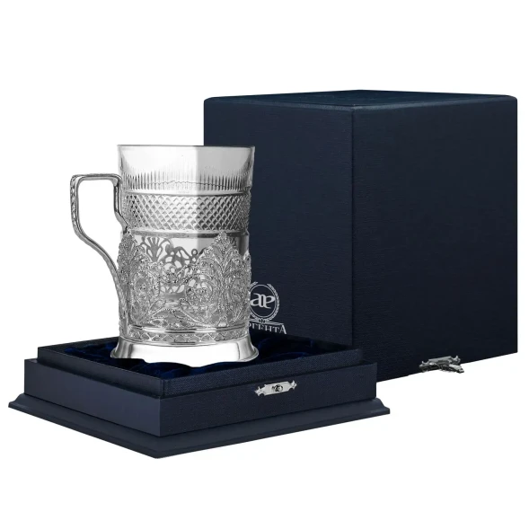 803ПС00006 Серебряный подстаканник «Скань» с чернением