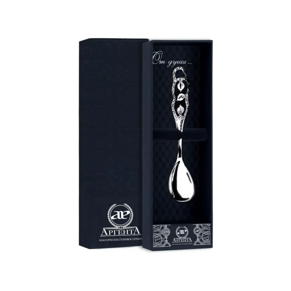 607ЛЖ07801 Серебряная кофейная ложка «Листопад»