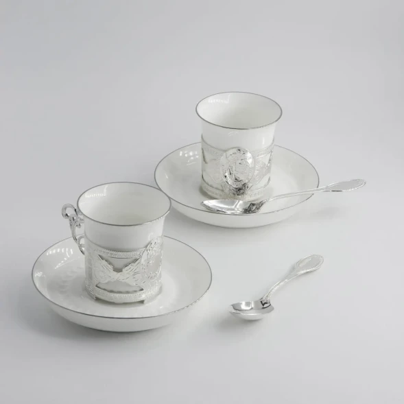 801НБ07806 Серебряный кофейный набор «Август - Октавиан» с блюдцами