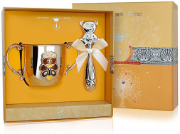 Набор детского серебра с поильником «Мишка» с погремушкой