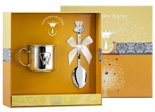 43233 Серебряный детский набор с кружкой «Мишка-малыш»
