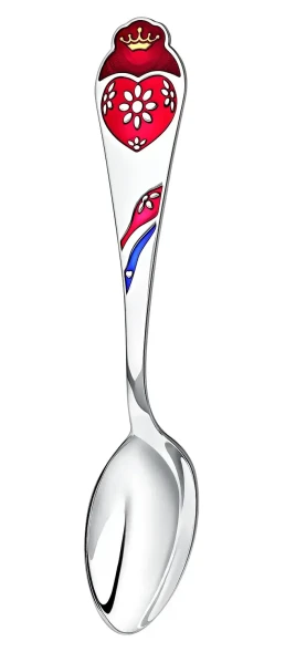 440ЛЖ05808 Серебряная детская ложка «Сердечко» с эмалью