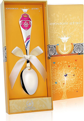 Серебряная детская ложка «Сердечко» с эмалью