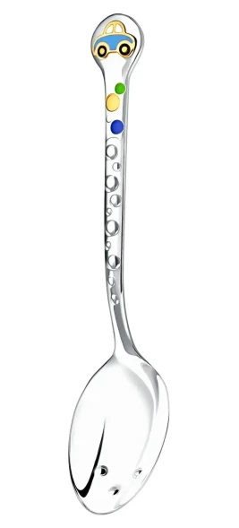 976ЛЖ05808 Серебряная детская ложка «Машинка» с эмалью