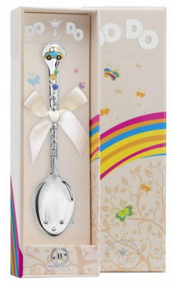 Серебряная детская ложка «Машинка» с эмалью