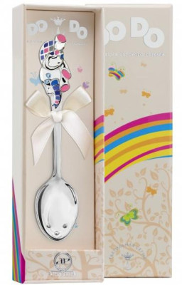 428ЛЖ05008_р Серебряная детская ложка «Слоник» с розовой эмалью