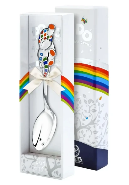 428ЛЖ05808_ор Серебряная детская ложка «Слоник» с оранжевой эмалью